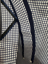 Load image into Gallery viewer, White &amp; Navy Checks  - Black/Navy V &amp; Thick Navy Piping - Size 40 (1)
