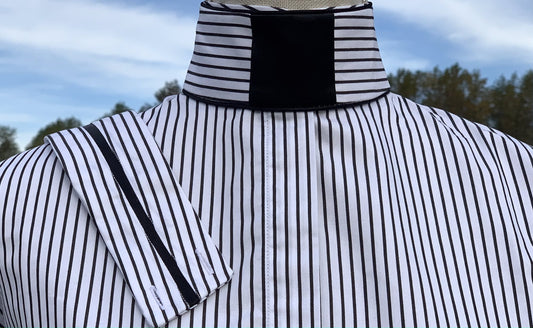 Black/White Stripe Shirt w/ Thick Black Ribbon Piping and Black/Silver V Collars - Size 32
