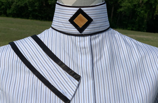 White w/Black & Gold Stripe w/ Black Ribbon & Black/Gold Filled Diamond Collars - Size 38
