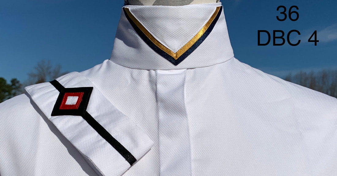 White Shirt with Navy/Gold V and a Thin Black Ribbon Collars - Size 36