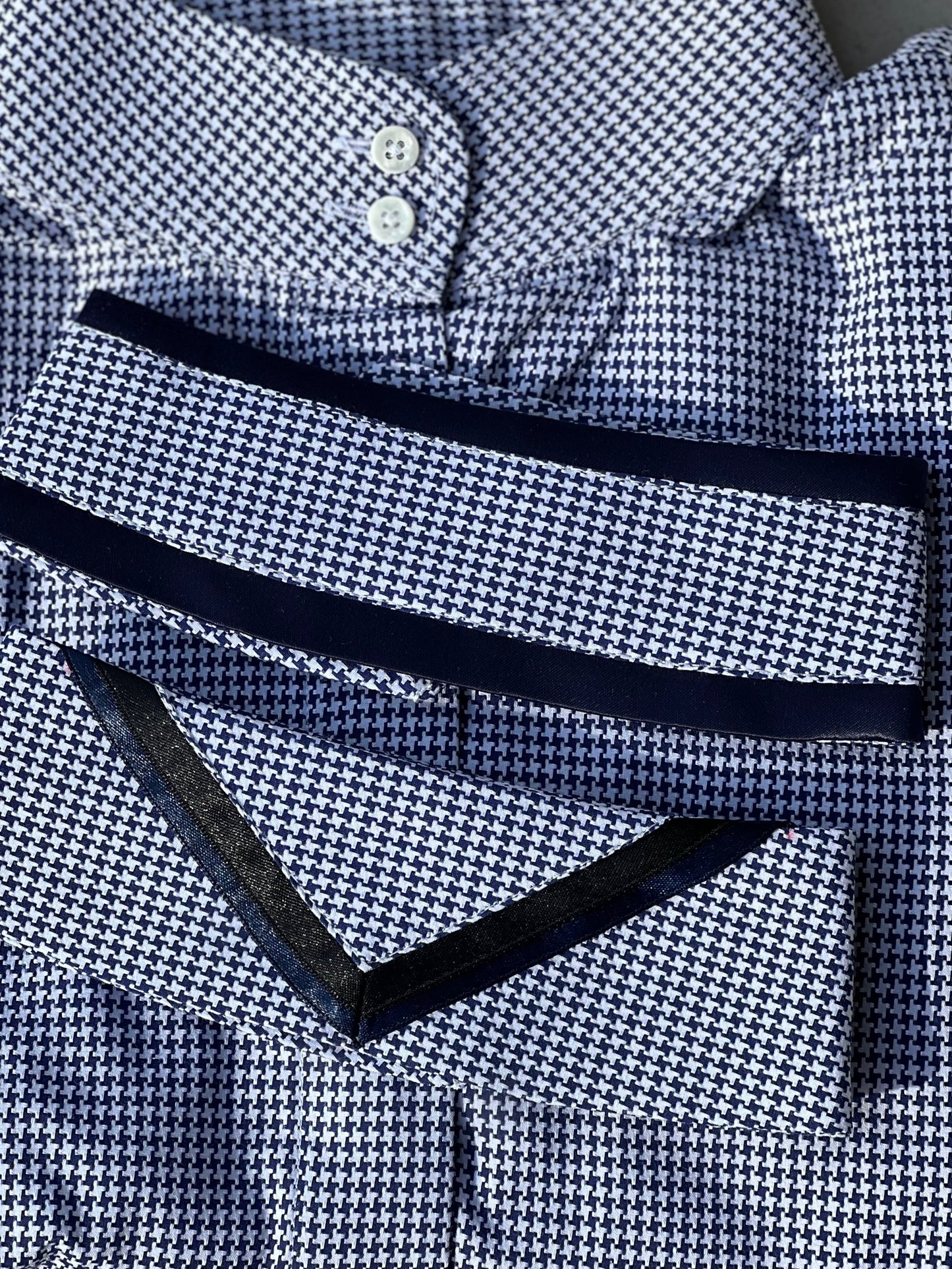 Navy Houndstooth w/ Navy Ribbon & Black Ribbon Collars - Size 36