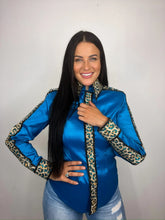 Load image into Gallery viewer, Unbridled Couture Turquoise Base with Full Rhinestone Leopard Sleeves- Medium
