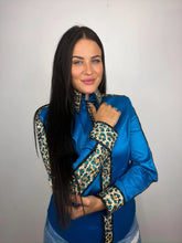 Load image into Gallery viewer, Unbridled Couture Turquoise Base with Full Rhinestone Leopard Sleeves- Medium
