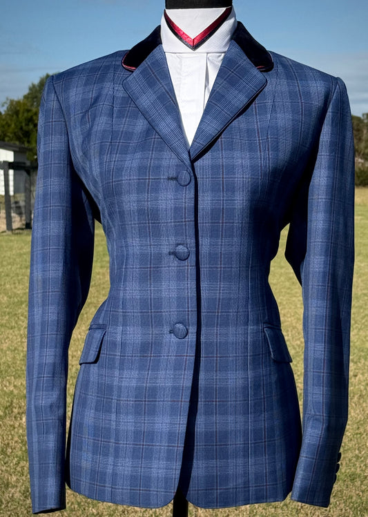 Boo Yah Blue & Burgundy Plaid w/ Navy Velvet and Double Navy/Burgundy Piping - Size 10