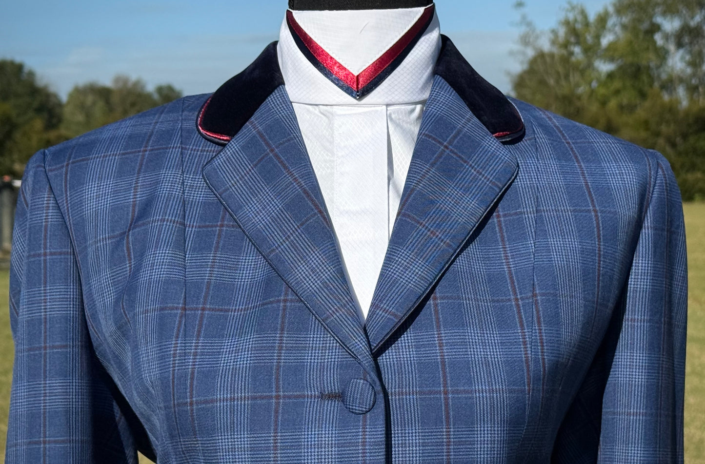Boo Yah Blue & Burgundy Plaid w/ Navy Velvet and Double Navy/Burgundy Piping - Size 10