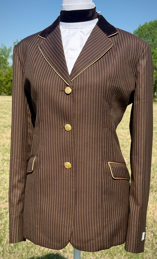 Boo Yah Brown & Light Gold Stripes with Brown Velvet and Gold Piping - Size 8