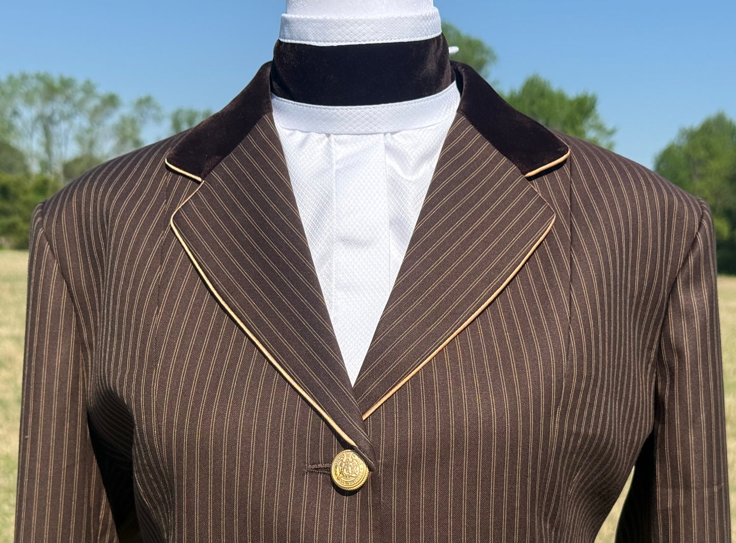 Boo Yah Brown & Light Gold Stripes with Brown Velvet and Gold Piping - Size 8
