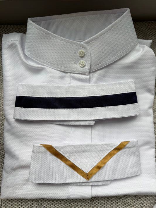 White Shirt with Black Ribbon and Gold V Collars - Size 38