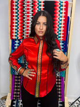 Load image into Gallery viewer, Unbridled Couture Red and Gold Key Detail Full Sleeve - Medium
