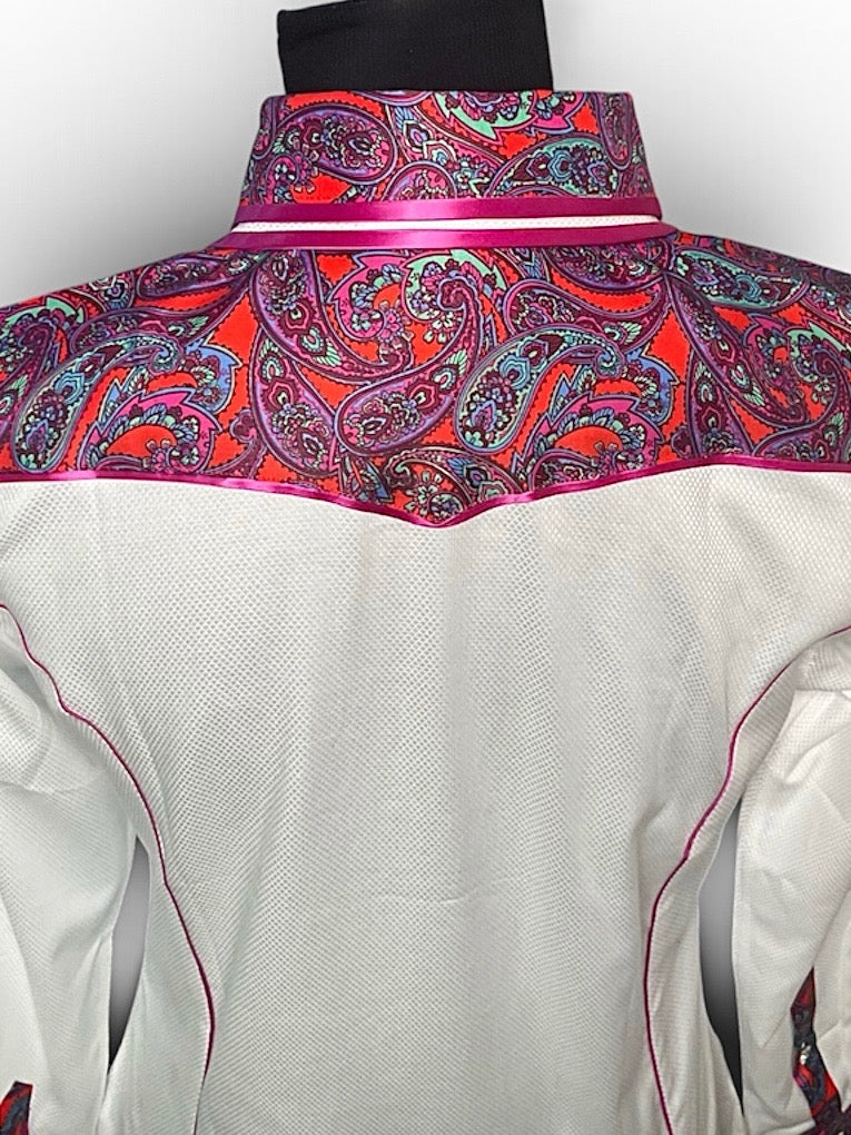 HouseWear Tailored Collection White & Pink/Purple Print Yoke- Medium