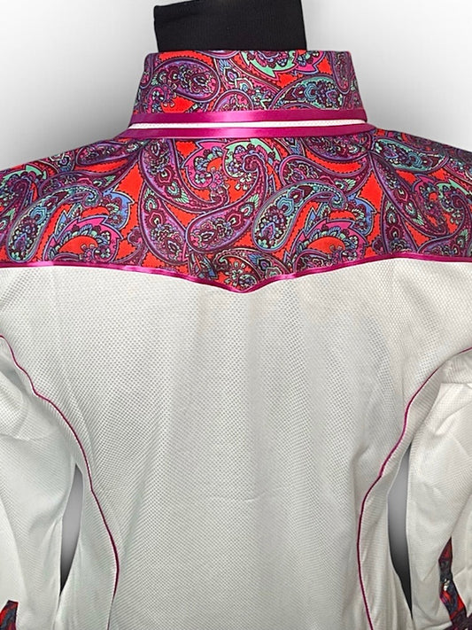 HouseWear Tailored Collection White & Pink/Purple Print Yoke- Medium