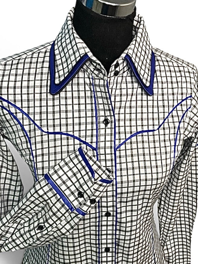 HouseWear Tailored Collection White.Black Checks w/ Deep Blue - Small
