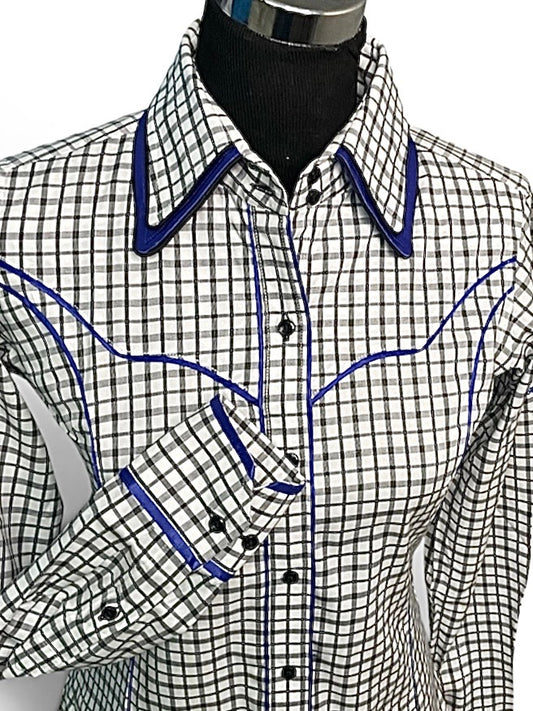 HouseWear Tailored Collection White.Black Checks w/ Deep Blue - Small