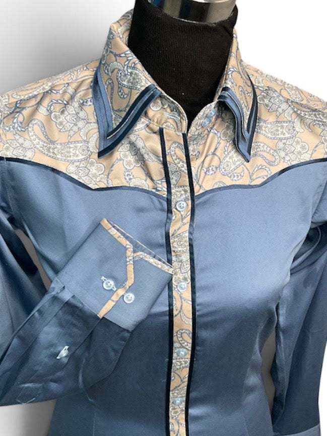 HouseWear Tailored Collection Light Blue & Tan Yoke Print - X-Small