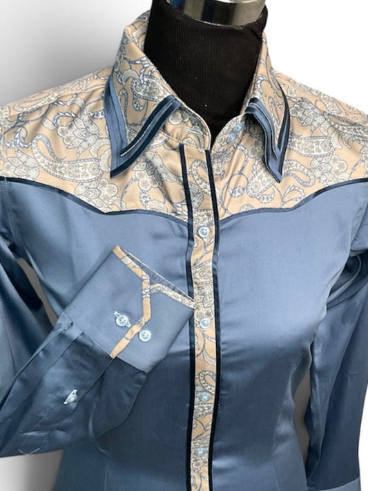 HouseWear Tailored Collection Light Blue & Tan Yoke Print - X-Small