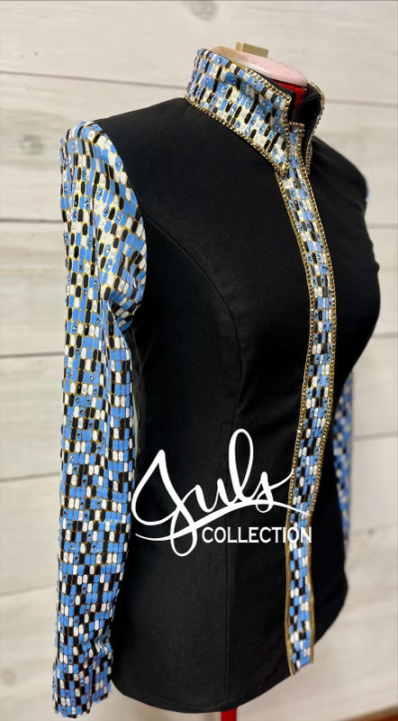 Juls Collection Black Base with Blue, Gold & White Print Sleeves - Small