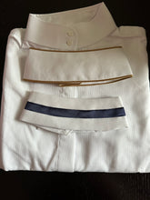 Load image into Gallery viewer, White: Navy Thick Stripe &amp; Thin Gold Piping Collars - Size 34
