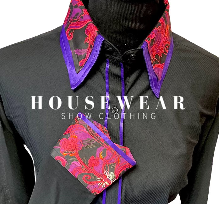 HouseWear Tailored Collection Black & Purple, Orange, Pink Floral Collar/Cuffs - X-Large