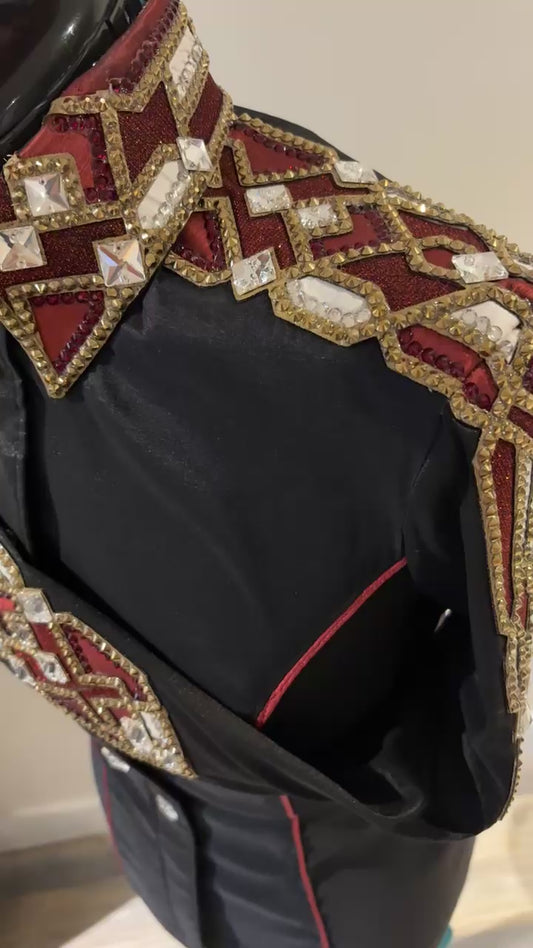 Jolene’s Designs Black, Maroon and Gold Day Shirt - Appx Small/Medium