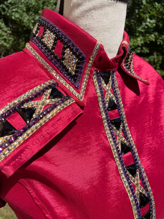 Mode Cheval Reds, Purples Back Zip Shirt - Medium - FINAL SALE