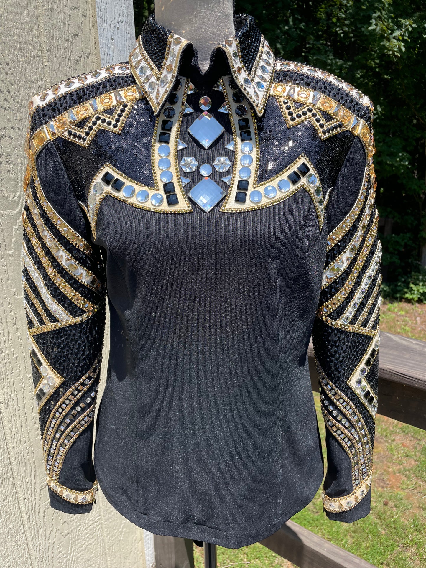 One of a Kind Black, White & Gold Horsemanship Shirt - FINAL SALE