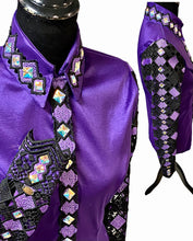 Load image into Gallery viewer, HouseWear Show Clothing Purple &amp; Black Sheer Sleeve Day Shirt
