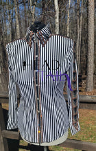 Load image into Gallery viewer, Kevin Garcia Originals Black/White Stripe &amp; Metallic Bronzes and Silver Shirt ~Size 10-12
