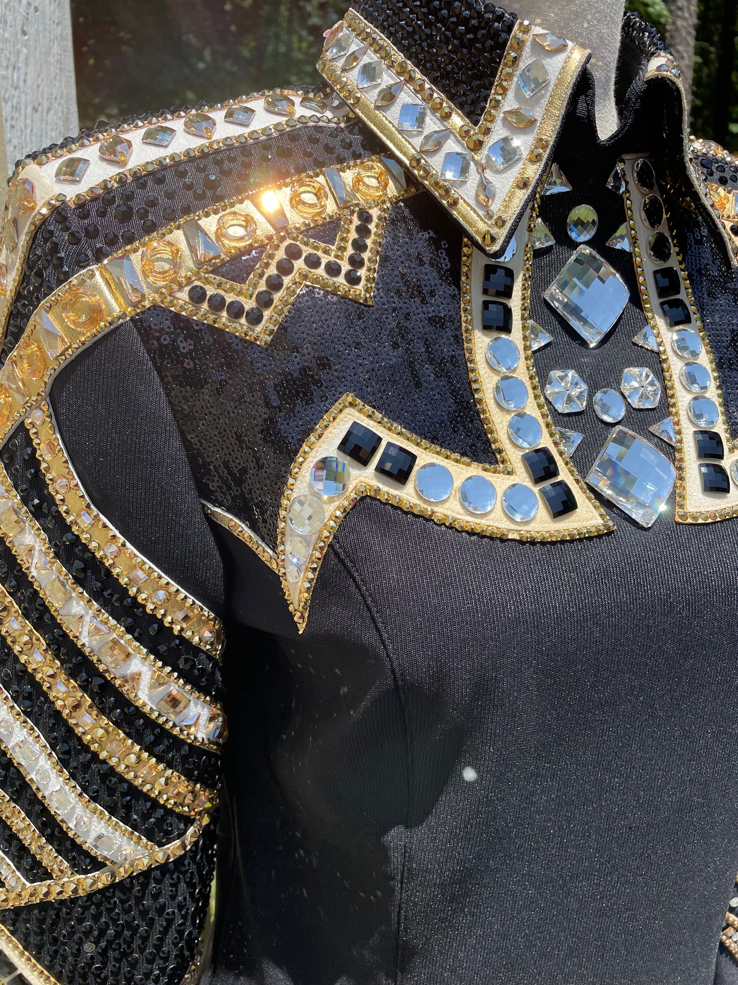 One of a Kind Black, White & Gold Horsemanship Shirt - FINAL SALE