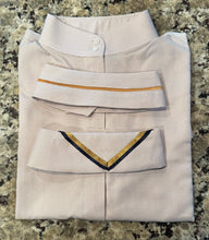 Load image into Gallery viewer, Gold Print: Thin Gold Stripe &amp; Navy/Gold V Collars - Size 36 (1)
