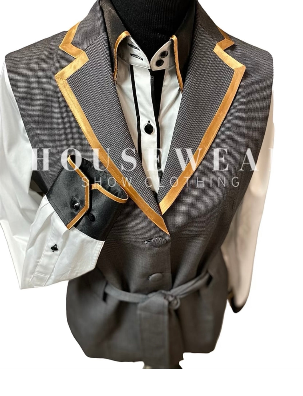 HouseWear Tailored Collection Black & Gold Print Vest - Size 14
