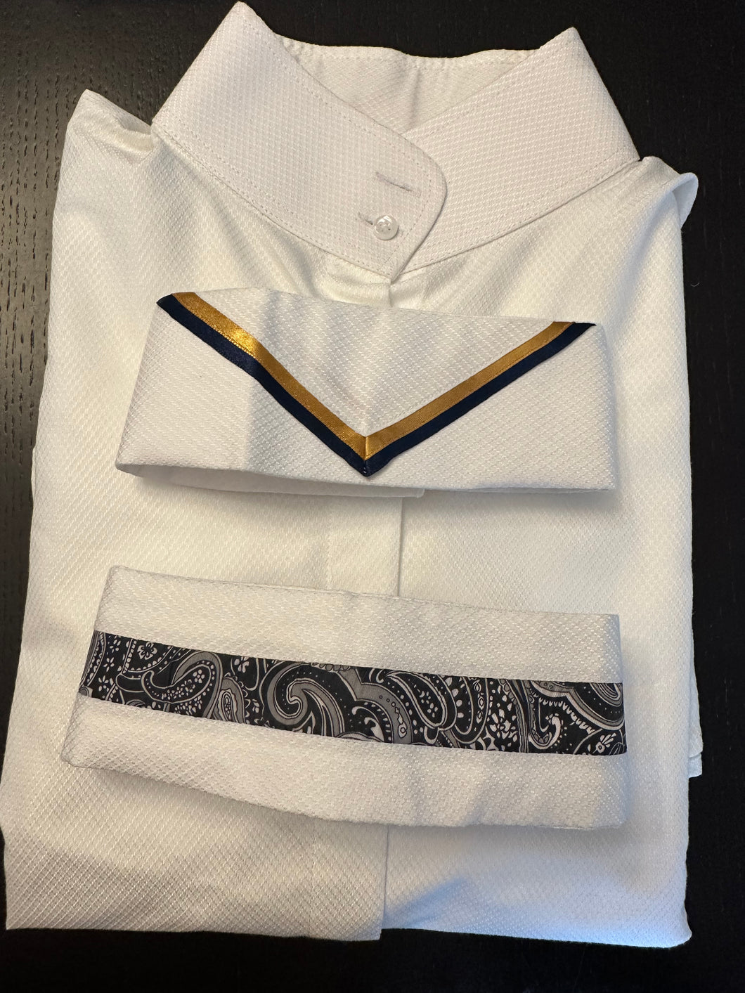 White: Black Paisley & Navy/Gold Collars - Size 36