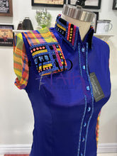 Load image into Gallery viewer, Holly Taylor Designs Sapphire Blue &amp; Multi-Color Sheer Sleeve Day Shirt
