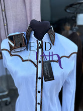 Load image into Gallery viewer, Holly Taylor Designs White, Black &amp; Copper Western Yoke Day Shirt
